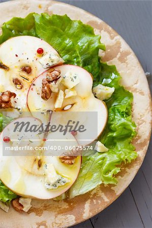 Delicious salad with  blue cheese and fresh apple.