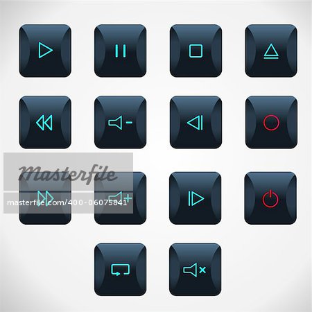 Black player button for audio and video. Vector illuctration