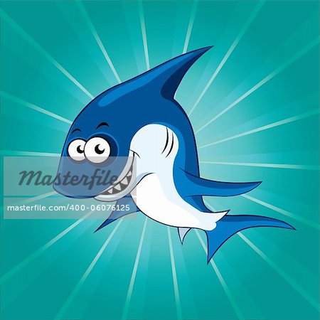 Funny shark on the blue background