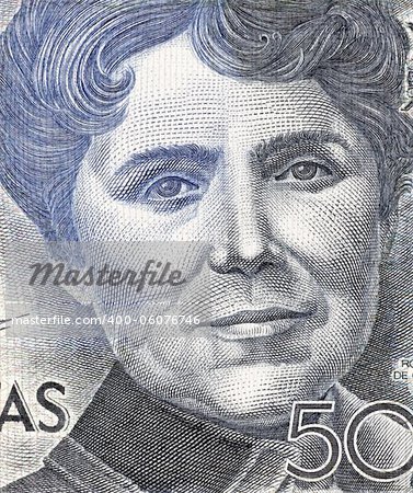 Rosalia de Castro (1837-1885) on 500 Pesetas 1979 Banknote From Spain. Galician romanticist writer and poet.