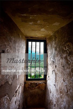 Interior of Tour de Crest in France- View to  the City from Prison