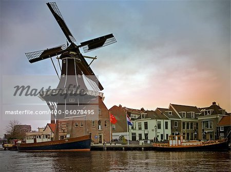 North-holland city Haarlem with mill on foreground