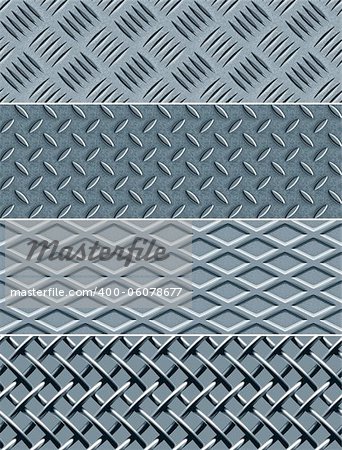 Four metal textures, seamless vector patterns. Vector illustration, easy editable. Filetypes are available in zipped .EPS for vector formats, and hi-resolution .JPEG.