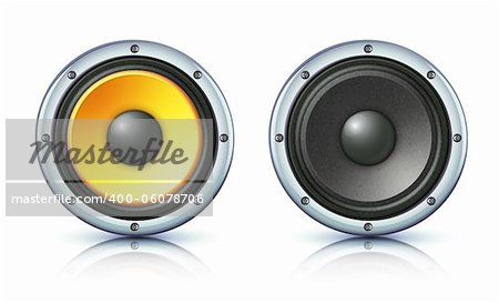 Vector illustration of detailed sound loud speakers on white background