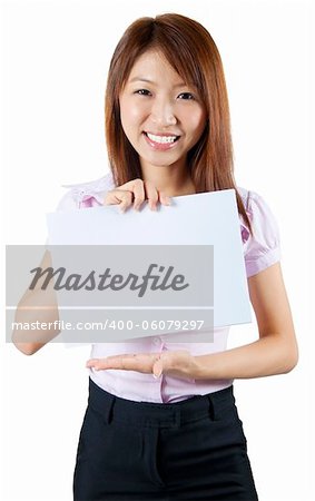 Mixed race Asian woman holding a white board, ready for text