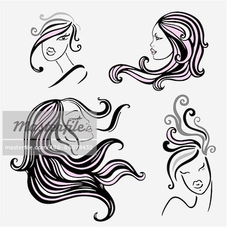 Beautiful Women with long hair. Vector  Illustration.