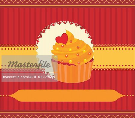 Capcake invitation card with stripes and heart