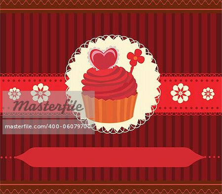 Cupcake invitation card with stripes and heart