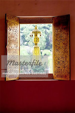 Yellow northern style lantern hang on the temple windows
