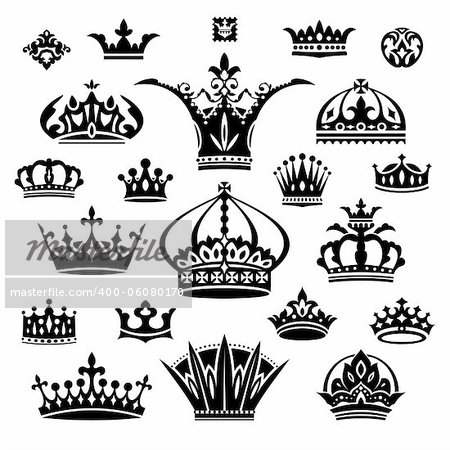 set of black different crowns vector illustration