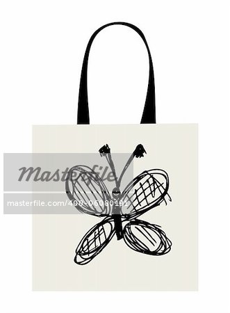 Shopping bag design, funny butterfly sketch