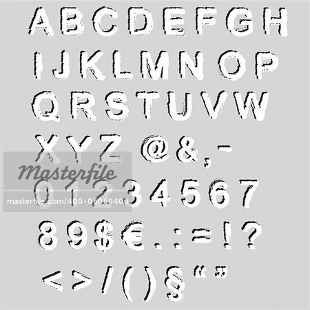 Grunge font -  alphabet and numbers - vector, This file is vector, can be scaled to any size without loss of quality.