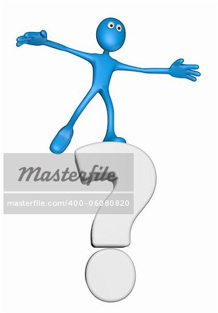 blue guy and question mark - 3d illustration