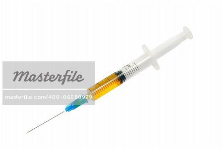 One single use syringe against white background