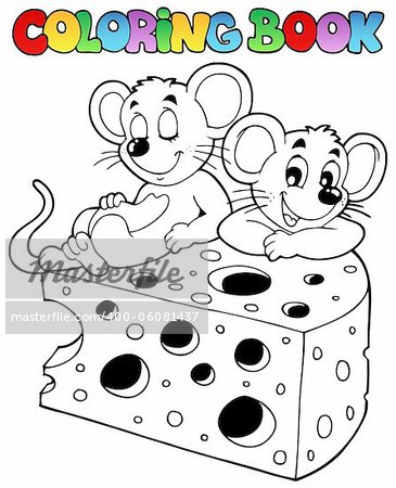Coloring book with mouse 1 - vector illustration.
