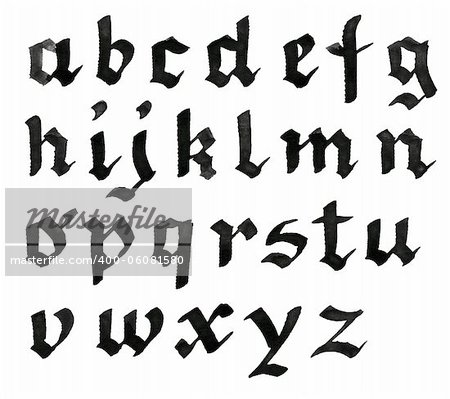 Hand written black ink alphabet