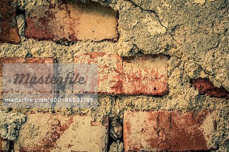toned red brick wall grunge background or texture