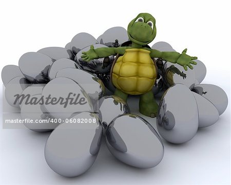 3D render of a tortoise with easter eggs