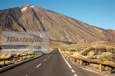 The open road to leading to the Volcano Teide on Tenerife island.