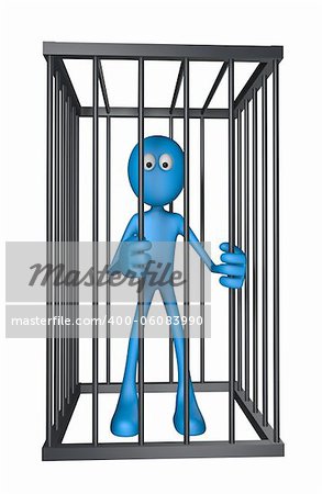 blue guy in a cage - 3d illustration