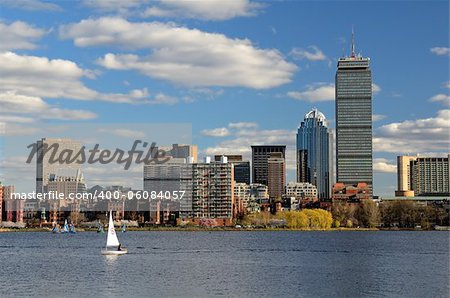 The cityscape of Back Bay Boston, Massachusetts, USA from across the Charles River.