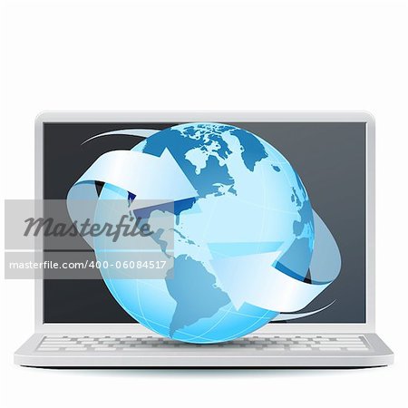 Notebook Computer with Planet Earth isolated on white background