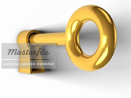 golden key on white door