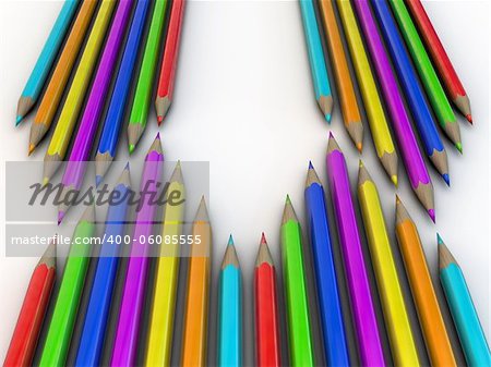 colorful pens arranged over white background