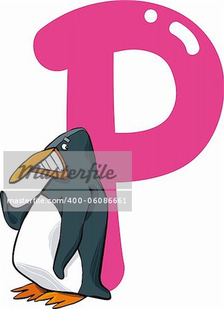 cartoon illustration of P letter for penguin