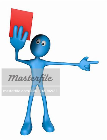 blue guy shows red card - 3d illustration