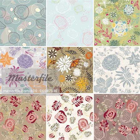 set of seamless floral background vector illustration