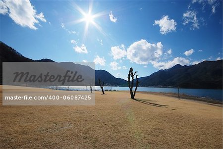 sun rise over pond without water in shizuoka japan