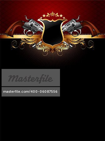 ornate golden frame with guns, this illustration may be useful as designer work