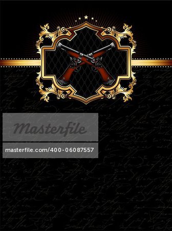 ornate golden frame with guns, this illustration may be useful as designer work