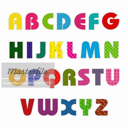 illustration of set of abc alphabet with colorful pattern