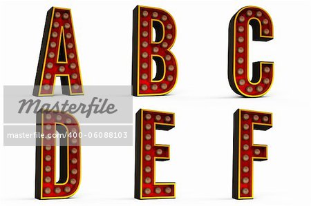 Alphabet Set - Part 1 with lights turned off including clipping paths for each letter