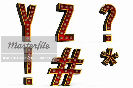 Alphabet Set - Part 5 with lights turned off including clipping paths for each letter