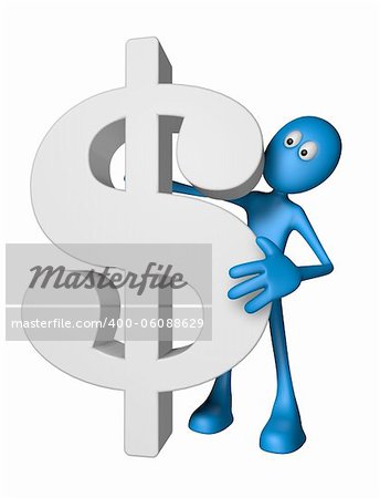 blue guy and dollar symbol - 3d illustration