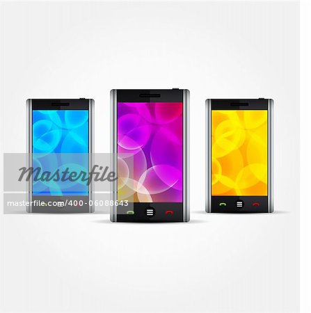 Set of  Vector Cellphones with colored displays