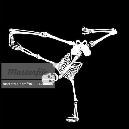 Vector skeleton posed  like brake dancer. Haloween background