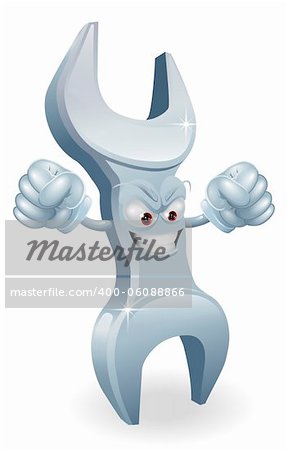 Illustration of an mean tough angry spanner character mascot