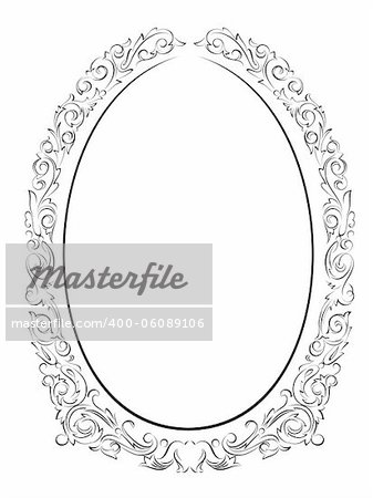 calligraphy penmanship oval baroque frame black isolated, not traced - use it by part