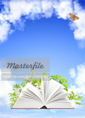 Book of nature. On blue sky