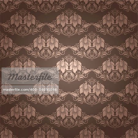 Damask seamless floral pattern. Flowers on a gray background. EPS 10