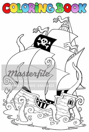 Coloring book with pirate ship 1 - vector illustration.