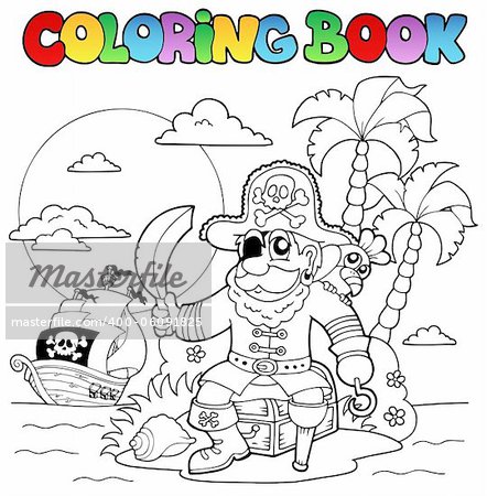 Coloring book with pirate theme 4 - vector illustration.