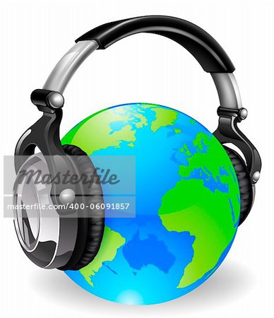 A pair of audio music headphones on a world globe
