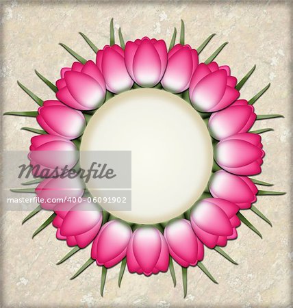 Pink tulips in a circle with space for text