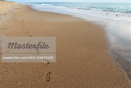 A single pair of footsteps along on empty beach in the rearly morning on the Outer Banks of North Carolina