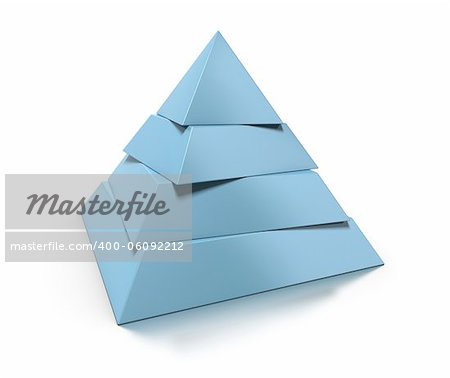 3d pyramid, four levels over white background with glossy reflection and shadow